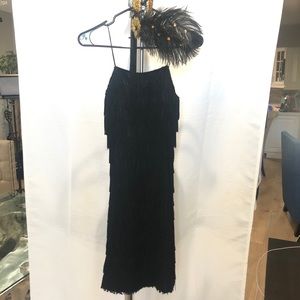 Women’s Black Flapper Fringe dress 20’s Vintage